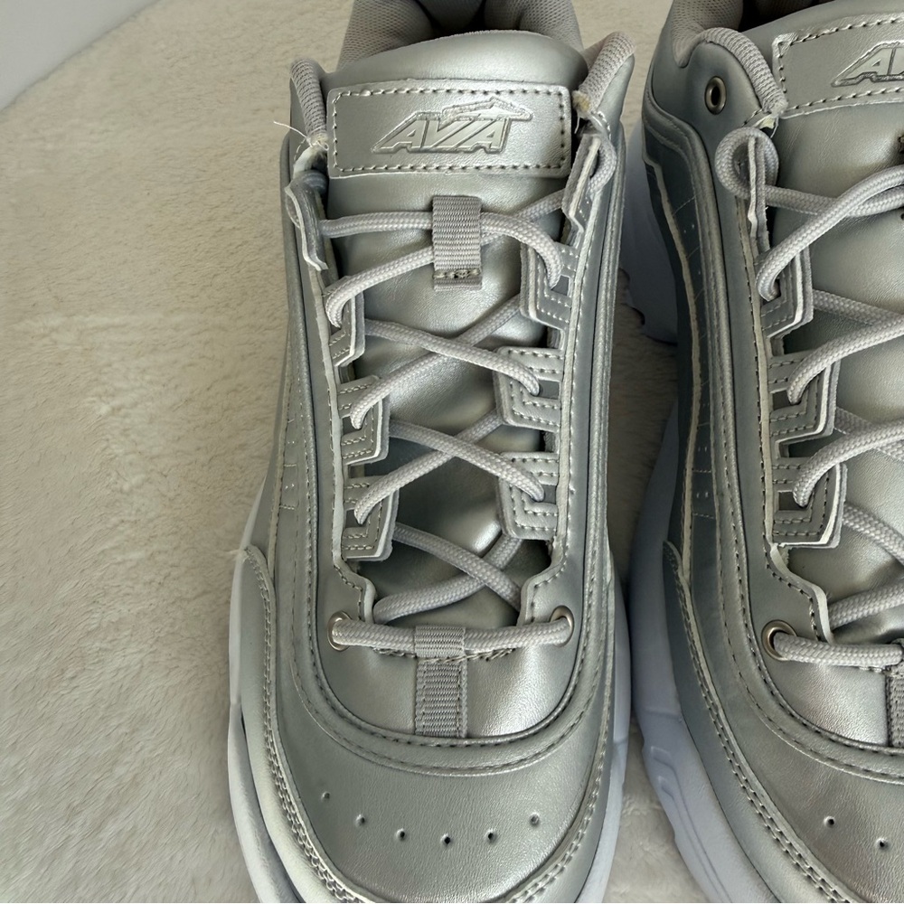 Avia Silver Metallic Sleek Lace-Up Comfort Sneakers | Size 10 - Picture 7 of 12